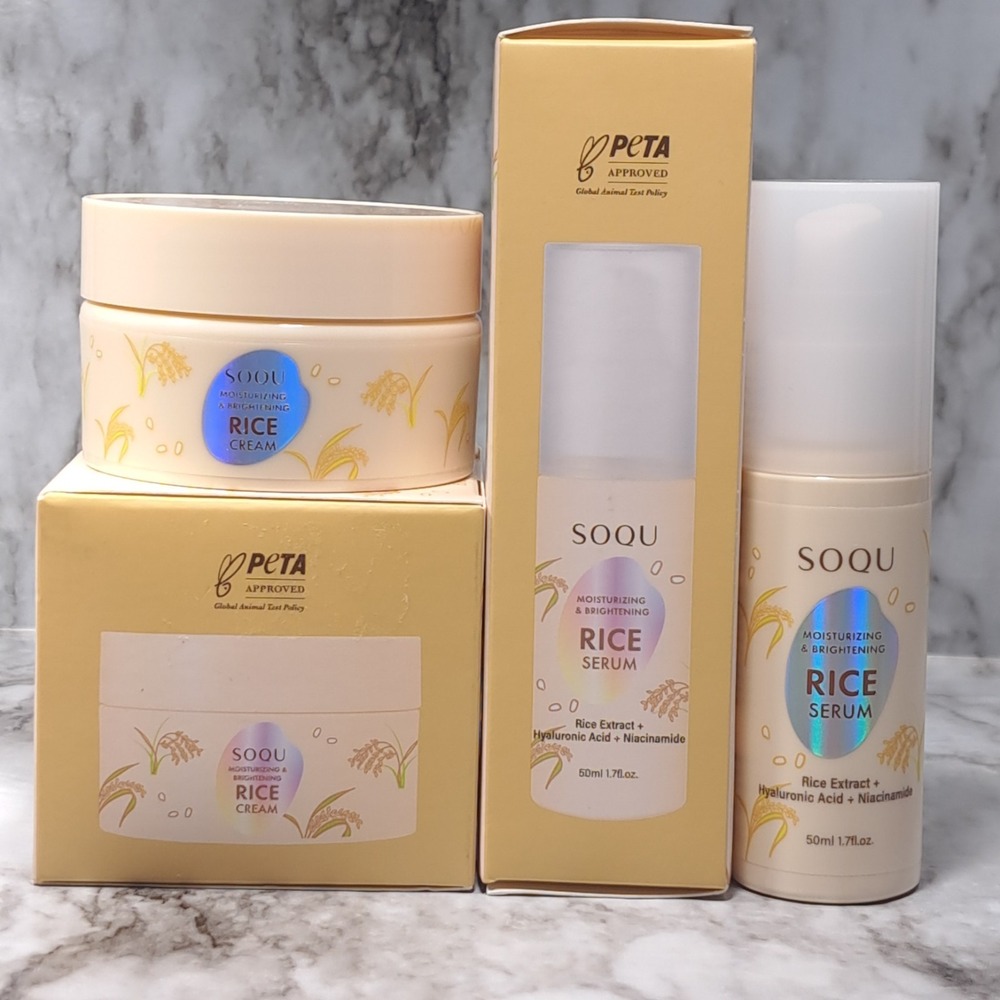 Bundle 2pc New Korean SOQU Moisturizing Brightening Rice Serum +‎ Cream K-Beauty
